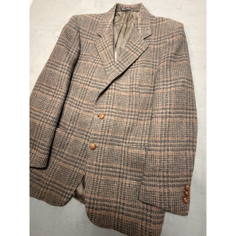 Y2k Daks London NY Tweed 100% Wool Coat‎ Dark Academia Union Made Herringbone